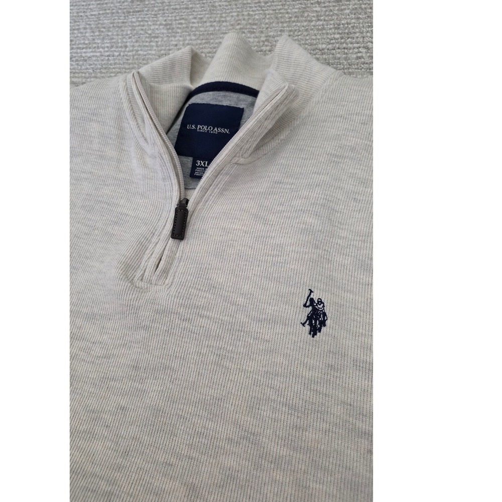 US Polo Assn Mens 3XL Oatmeal Heather Ribbed Quarter Zip Pullover Sweater